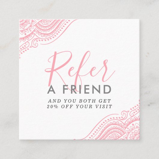 ピンクヴィンテージペイズリーオーナメント スクエア名刺 (正面)