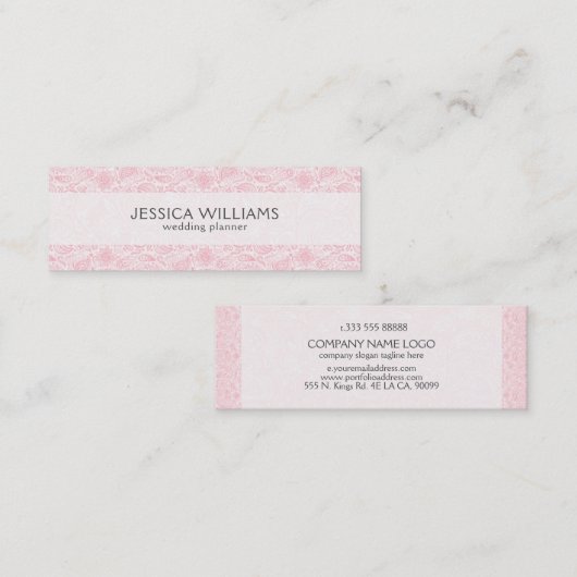 ピンクヴィンテージペイズリーレースウェディングプランナー スキニー名刺 (正面/裏面)