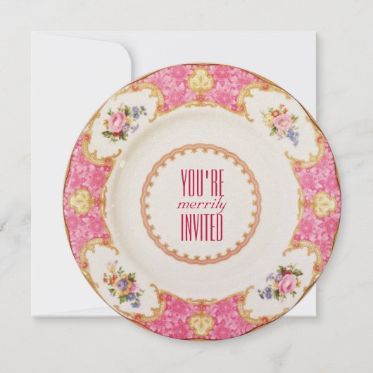 ピンクヴィンテージホリデーイングリッシュティーパーティの招待状 招待状 (正面)