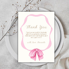 ピンクヴィンテージボウフレームガールベビーシャワー サンキューカード