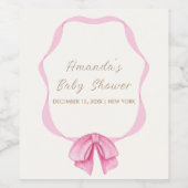 ピンクヴィンテージボウフレームガールベビーシャワー ワインラベル (シングルラベル)