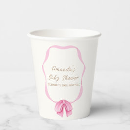 ピンクヴィンテージボウフレームガールベビーシャワー 紙コップ