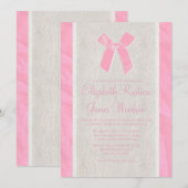 ピンクヴィンテージボウ&リネン結婚式招待状 招待状 (正面/裏面)