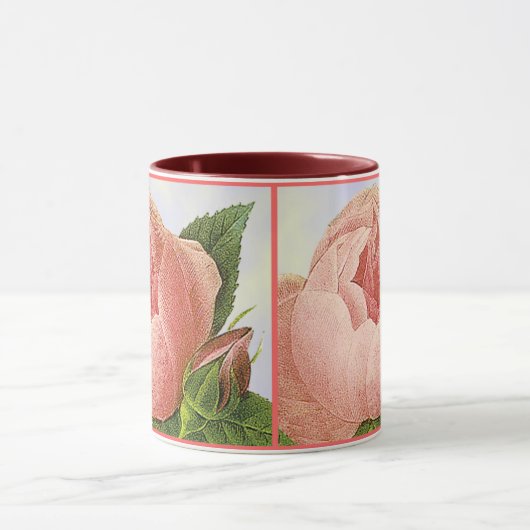 ピンクヴィンテージボタニカルローズブドコーヒーマグ マグカップ (中央)
