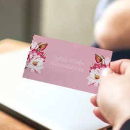 ピンクヴィンテージマグノリアフローラボタニカルシック 名刺