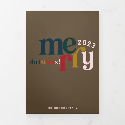 ピンクヴィンテージメリークリスマスマルチフォト 三つ折りクリスマスカード (カバー)