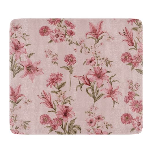 ピンクヴィンテージユリフローラコテージコア カッティングボード (正面)