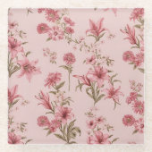 ピンクヴィンテージユリフローラコテージコア ガラスコースター (正面)