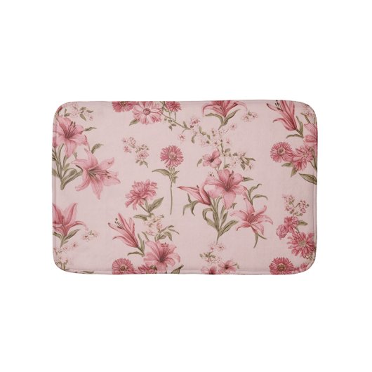ピンクヴィンテージユリフローラコテージコア バスマット (正面)