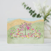 ピンクヴィンテージラブバードフラワースワールウェディングRSVP 出欠カード (スタンド正面)