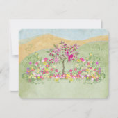 ピンクヴィンテージラブバードフラワースワールウェディングRSVP 出欠カード (正面)