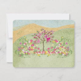 ピンクヴィンテージラブバードフラワースワールウェディングRSVP 出欠カード