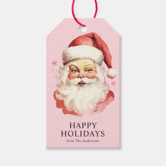 ピンクヴィンテージレトロサンタクロースクリスマス ギフトタグ (正面)
