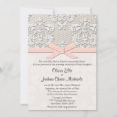 ピンクヴィンテージレースとパールグラマー結婚ズ 招待状 (正面)