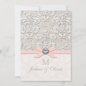 ピンクヴィンテージレースとパールグラマー結婚ズ 招待状 (裏面)