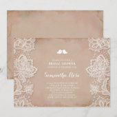ピンクヴィンテージレースブライダルシャワー 招待状 (正面/裏面)