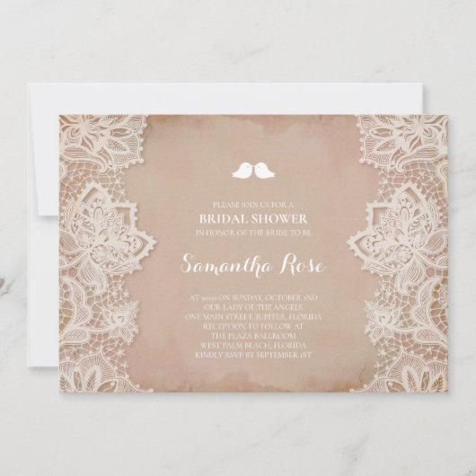 ピンクヴィンテージレースブライダルシャワー 招待状 (正面)
