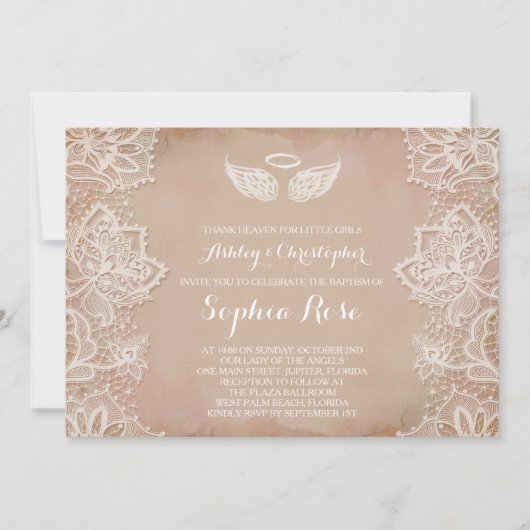 ピンクヴィンテージレース宗教招待状 招待状 (正面)