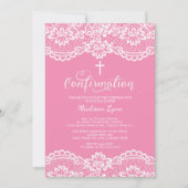 ピンクヴィンテージレース確認招待状 招待状 (正面)