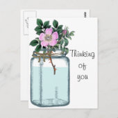 ピンクヴィンテージワイルドバラインメイソンジャー ポストカード (正面/裏面)