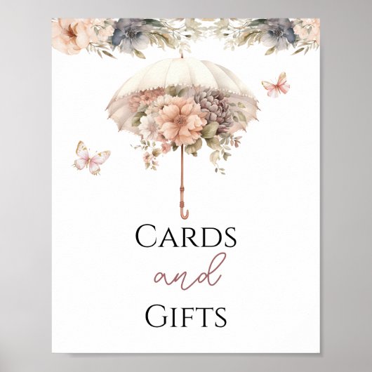 ピンクヴィンテージ傘シャワーカードとギフト ポスター (正面)
