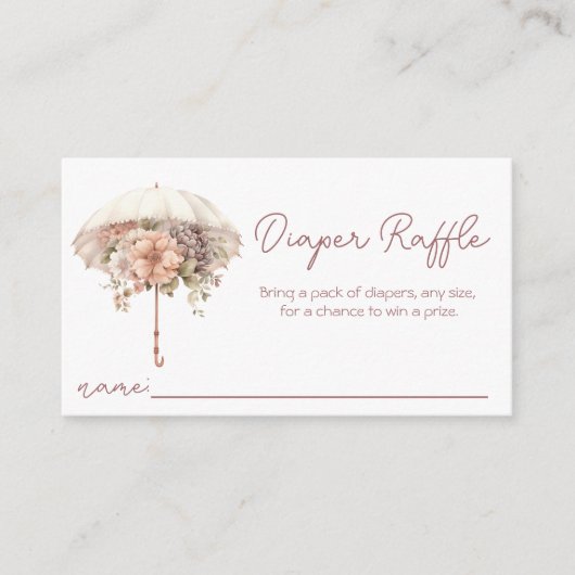 ピンクヴィンテージ傘赤ちゃんシャワーおむつラッフル エンクロージャーカード (正面)
