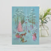 ピンクヴィンテージ冬クリスマスチャーチ シーズンカード (スタンド正面)