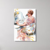 ピンクヴィンテージ女性水彩傾向ポートレート キャンバスプリント (正面)