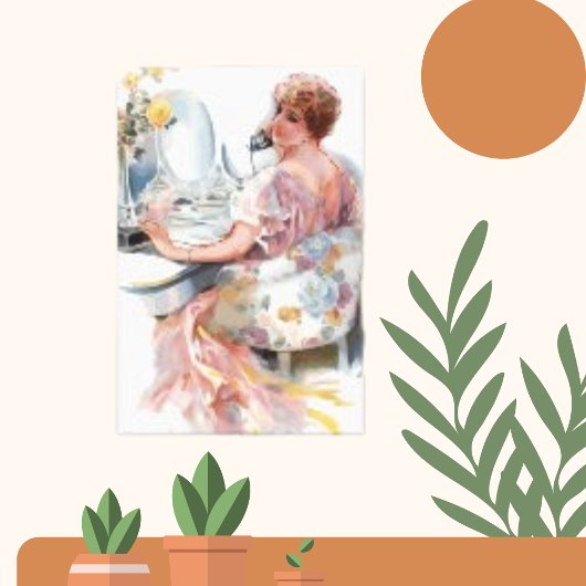 ピンクヴィンテージ女性水彩傾向ポートレート キャンバスプリント