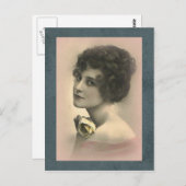 ピンクヴィンテージ女性葉書 ポストカード (正面/裏面)