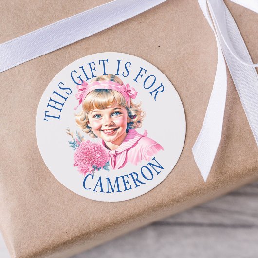 ピンクヴィンテージ小さな女の子クリスマスギフトラベル ラウンドシール