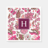 ピンクヴィンテージ植物学モノグラムの スタンダードカクテルナプキン (正面)
