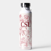 ピンクヴィンテージ植物芸術モノグラム ウォーターボトル (左面)