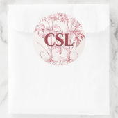 ピンクヴィンテージ植物芸術モノグラム ラウンドシール (バッグ)