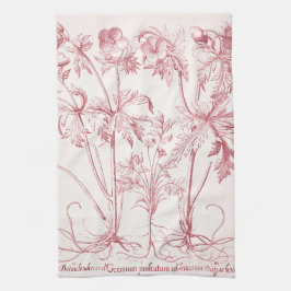 ピンクヴィンテージ植物芸術 キッチンタオル