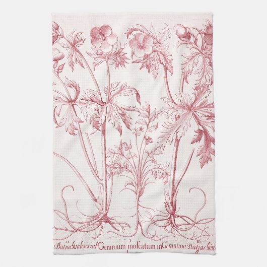 ピンクヴィンテージ植物芸術 キッチンタオル (縦)