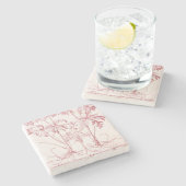 ピンクヴィンテージ植物芸術 ストーンコースター (横)