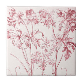 ピンクヴィンテージ植物芸術 タイル