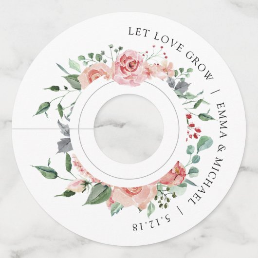 ピンクヴィンテージ水彩フローラ ワイングラスタグ (正面)