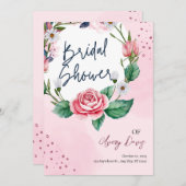 ピンクヴィンテージ水彩フローラ 招待状 (正面/裏面)
