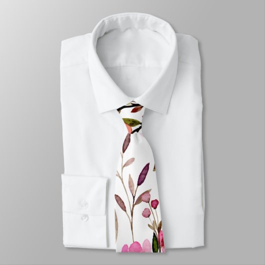 ピンクヴィンテージ水彩花模様 ネクタイ (タイ)