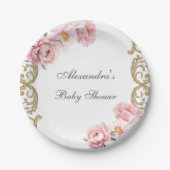 ピンクヴィンテージ牡丹ロココフローラベビーシャワー ペーパープレート (正面)