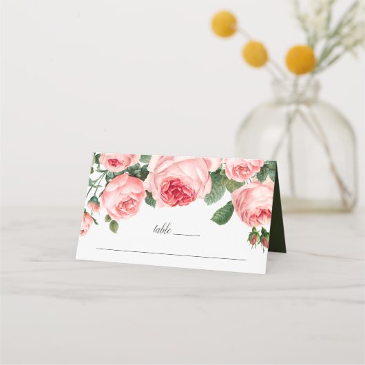 ピンクヴィンテージ結婚バラ プレイスカード (正面)