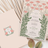 ピンクヴィンテージ結婚フローラバラ金ゴールド 箔招待状