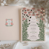 ピンクヴィンテージ結婚フローラバラ金ゴールド 箔招待状