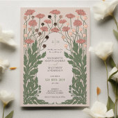 ピンクヴィンテージ結婚フローラバラ金ゴールド 箔招待状