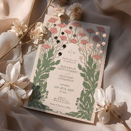 ピンクヴィンテージ結婚フローラバラ金ゴールド 箔招待状