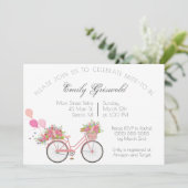 ピンクヴィンテージ自転車フローラブライダルシャワー 招待状 (スタンド正面)
