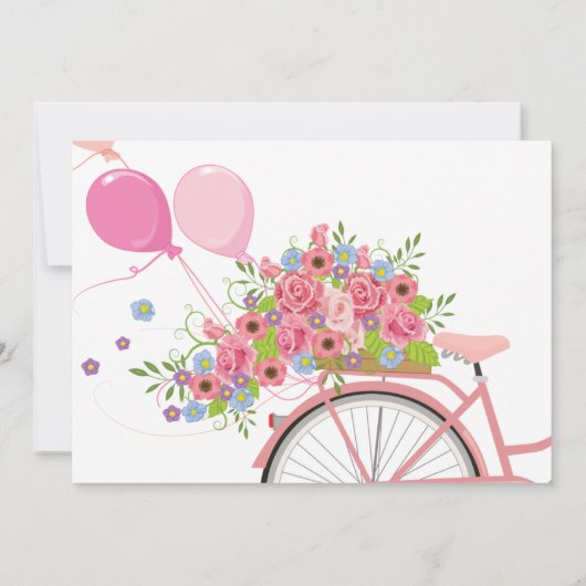 ピンクヴィンテージ自転車フローラブライダルシャワー 招待状 (裏面)