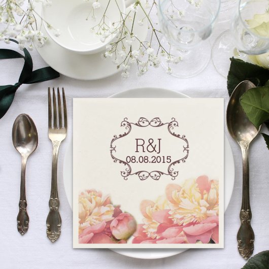 ピンクヴィンテージ花シャンデリア春の結婚式 スタンダードカクテルナプキン